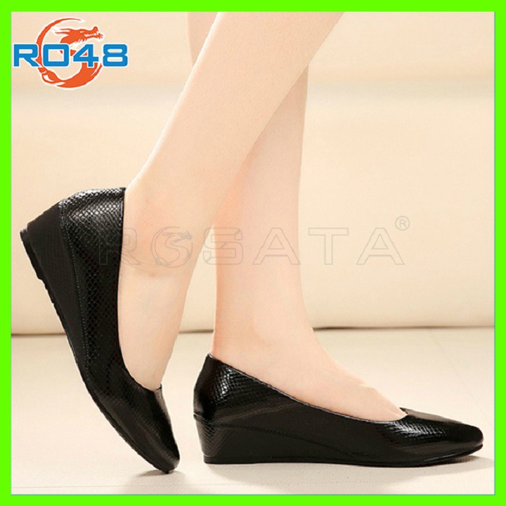 Giày búp bê đế xuồng nữ 3cm màu đen trắng hàng hiệu rosata ro48