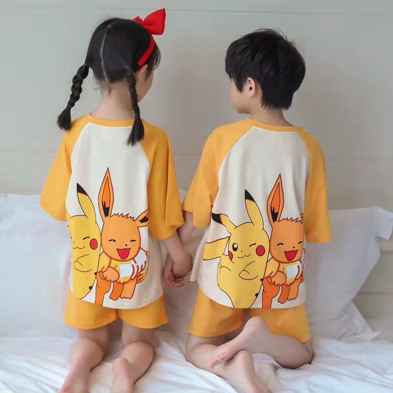 Đồ ngủ nam mỏng cotton ngắn tay hoạt hình dễ thương phục vụ tại nhà phù hợp với nữhjy