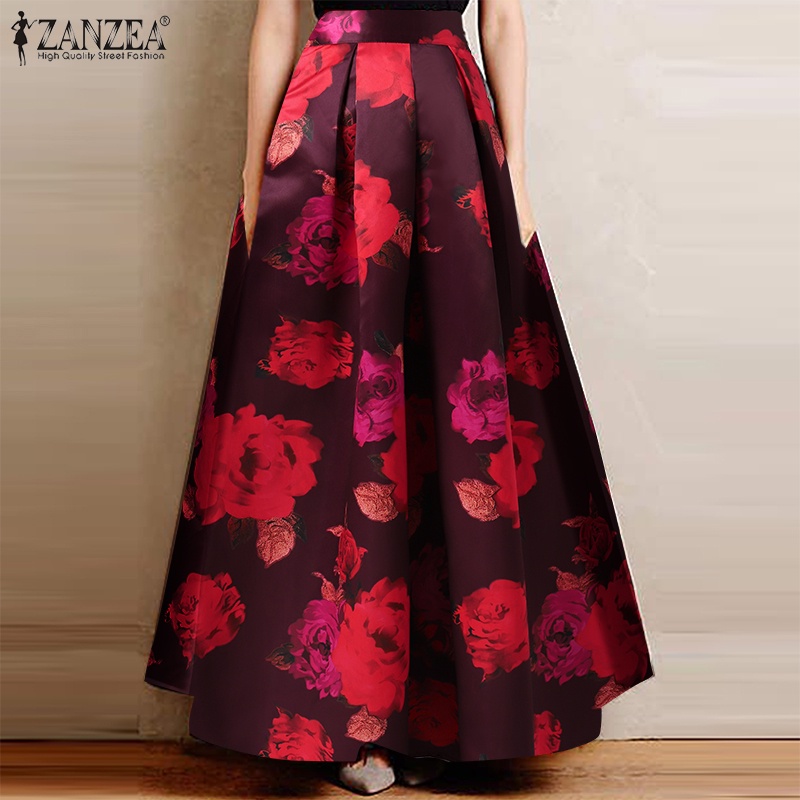 Chân váy dài Zanzea lưng thun in họa tiết hoa thời trang cho nữ