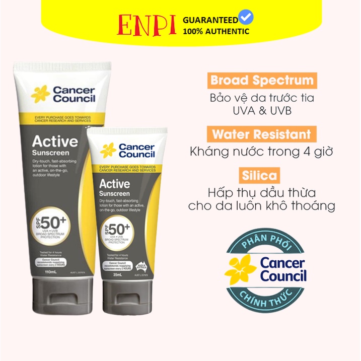 Kem chống nắng năng động Cancer Council ACTIVE SPF 50+