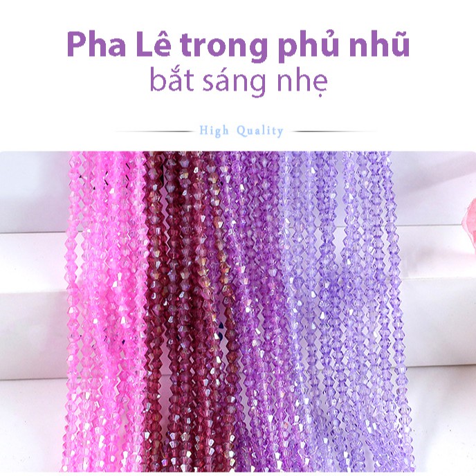 Chuỗi Pha Lê Thoi 4mm Trong suốt Phủ Nhũ Bạc nhiều màu Làm thủ công