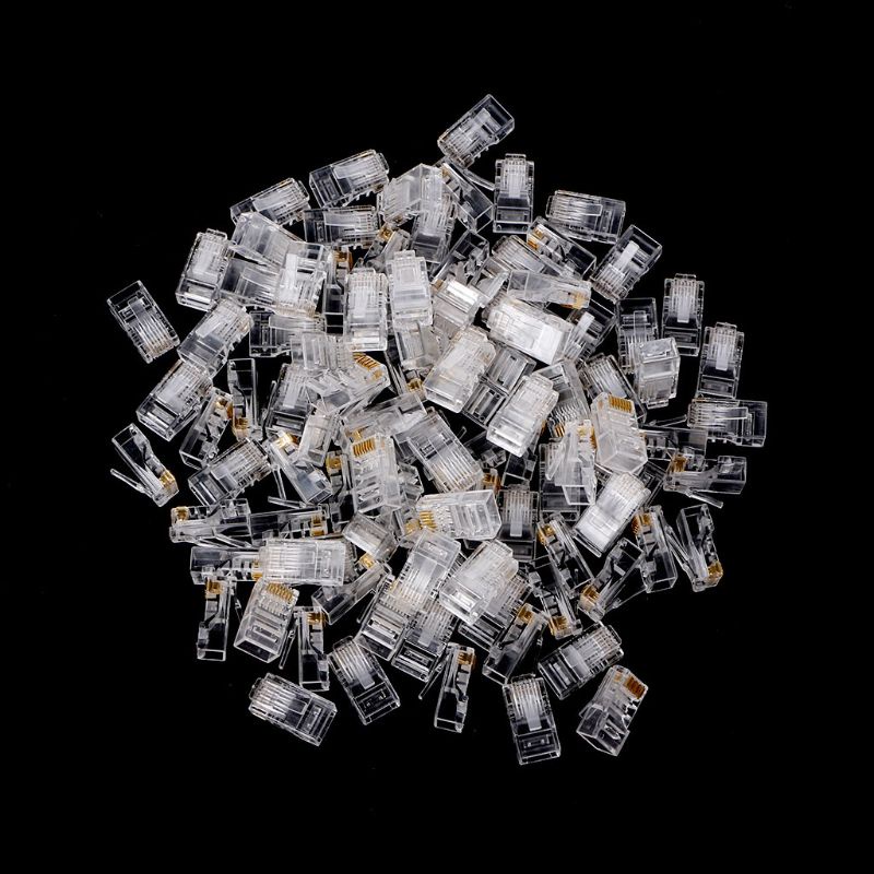 Set 100 Đầu Nối LAN RJ45 CAT5 CAT5e 8P8C Chuyên Dụng
