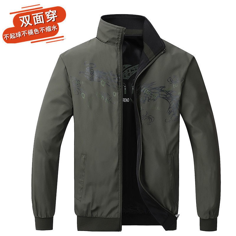 ❀◊Áo khoác hai mặt nam mùa xuân và thu... Jacket mập cỡ lớn... tuổi trung niên mặc bộ đàn ông bình thường, đôi ô