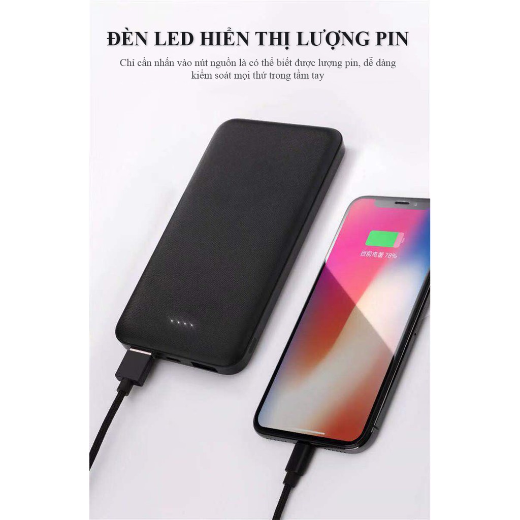 Sạc dự phòng WK-102C 10000mAh 2.1A siêu mỏng nhỏ gọn nhẹ dễ dàng bỏ túi mang theo du lịch 2 cổng USB