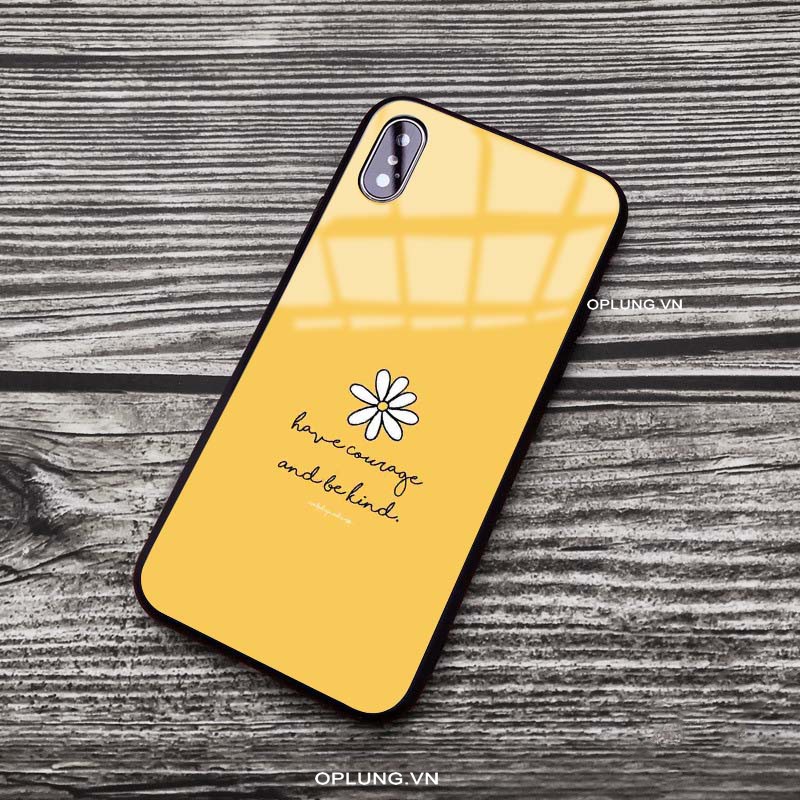 Ốp Lưng Kính họa tiết Hoa Cúc đơn giản cho iphone 6 6s 7 8 plus x xs xr 12 pro max - k277