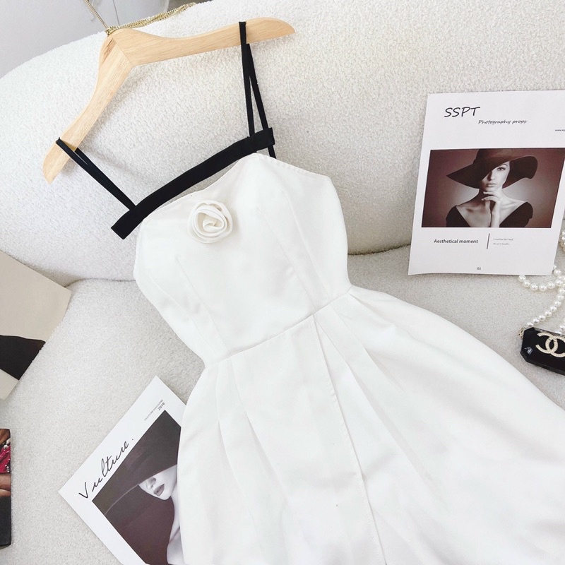 ĐẦM MIDI 2S VIỀN NGỰC TAG HOA