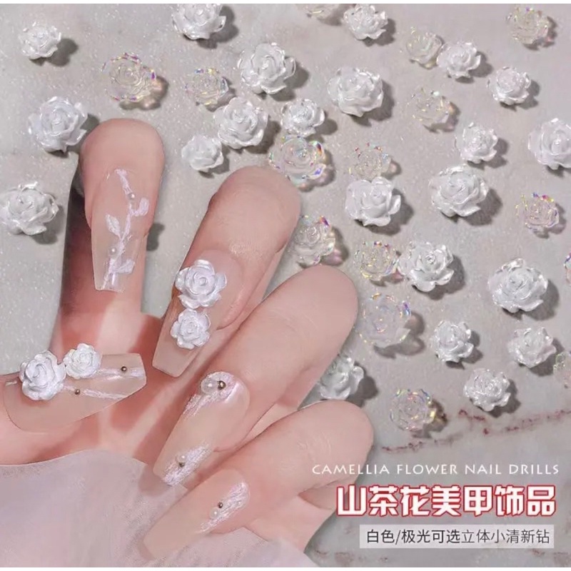 Hoa hồng trắng trang trí móng- Hoa hồng mix gói 50v siêu xinh - hoa hồng trang trí móng nail loại đẹp