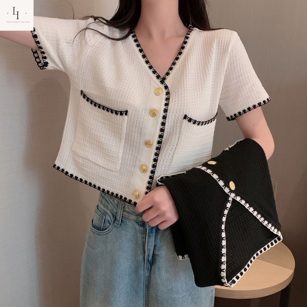 Áo cardigan nữ kiểu croptop dệt kim len mỏng tay ngắn cổ tim chữ V hở eo phong cách thời trang Hàn Quốc cá tính Liaoshop | BigBuy360 - bigbuy360.vn