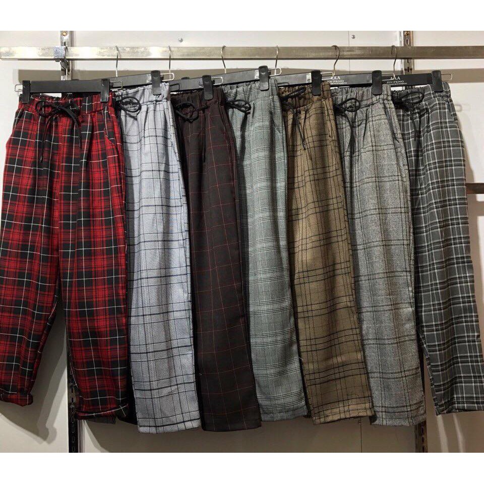 Quần baggy vải caro