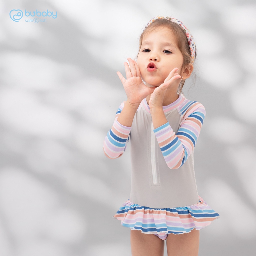 [Bu baby] Bộ bơi liền dài tay bé gái (Từ 1 tuổi đến 4 tuổi)