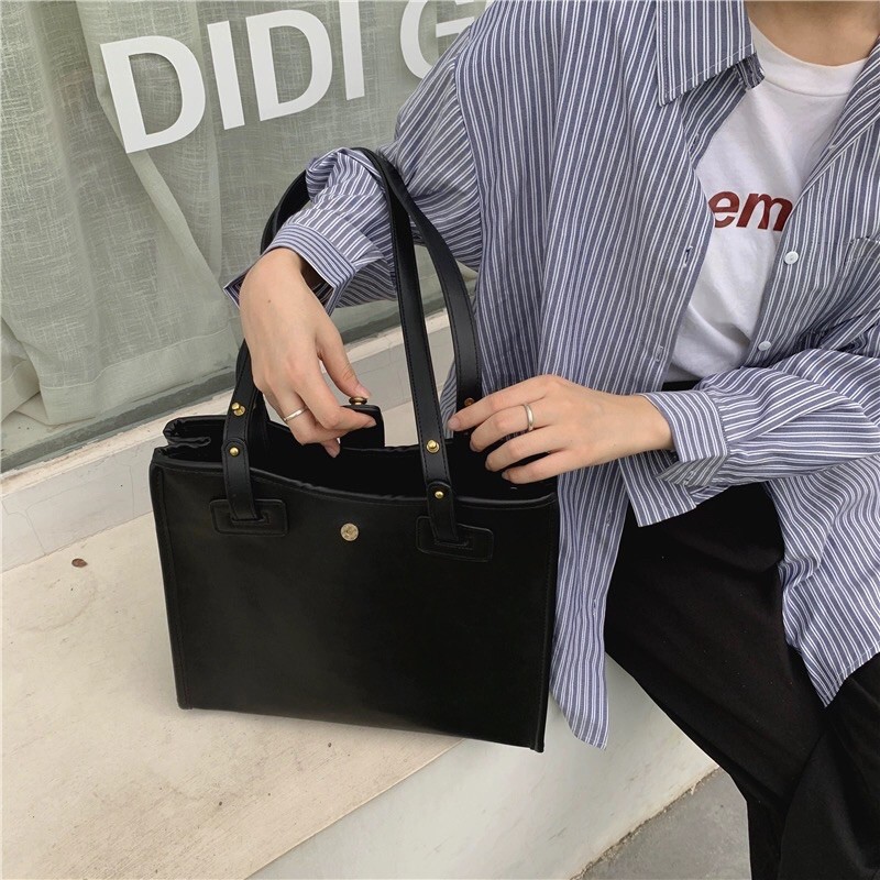 [ORDER] Túi da trơn đen vừa A4 phù hợp đi học đi làm P076 | BigBuy360 - bigbuy360.vn