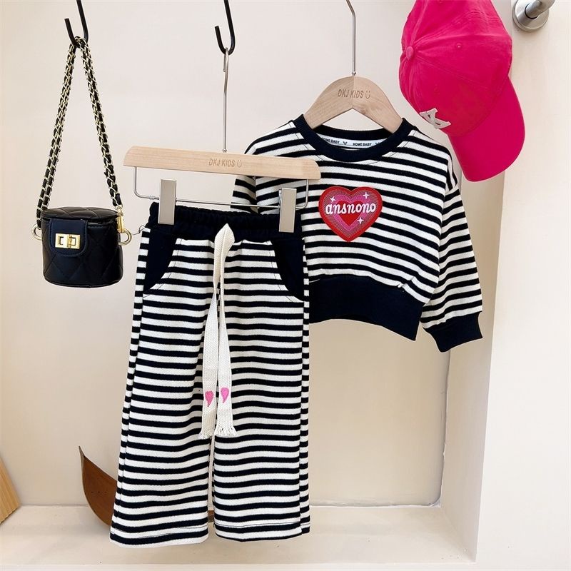 Bộ Đồ Thể Thao Hai Mảnh Áo Sweater Kẻ Sọc + Quần Ống Rộng Phong Cách Hàn Quốc Thời Trang Mùa Thu 2022 Mới Dành Cho Bạn