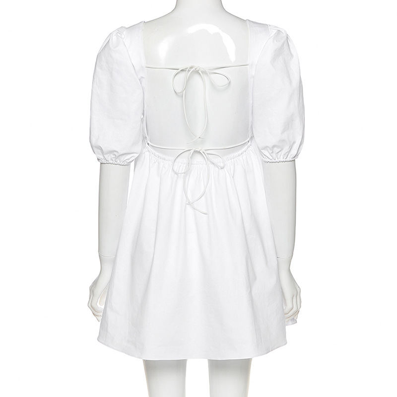 Đầm Mini Tay Phồng Hở Lưng Màu Trắng Thời Trang Mùa Hè Cho Nữ Size S-2XL