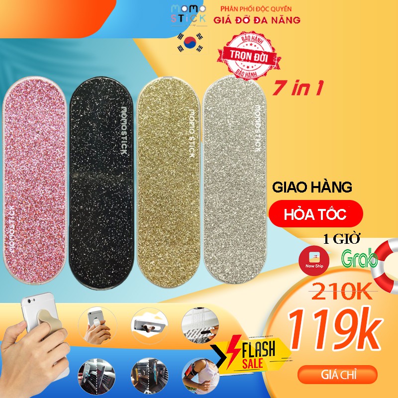 Giá Đỡ ĐT Đa Năng 7 in 1 Momostick Chính Hãng_Bảo Hành Trọn Đời_móc giữ điện thoại trên xe hơi, kẹp điện thoại_Kim tuyến