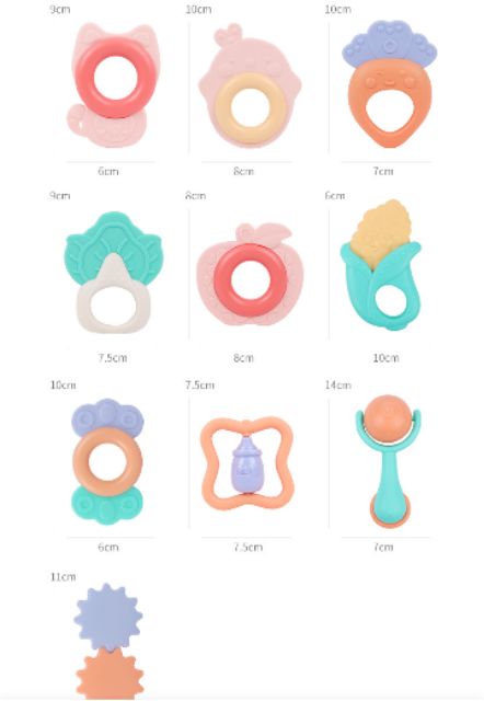 Hộp Xúc Xắc Gặm Nướu Đồ Chơi Lục Lạc Cho Bé Baby Rattle Nhựa ABS An Toàn 10 Món XX07