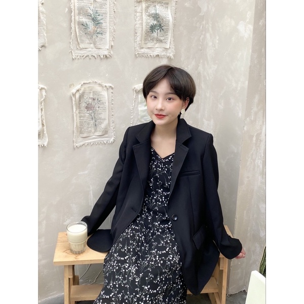 Áo blazer nữ 2 lớp 1 cúc dáng suông cao cấp