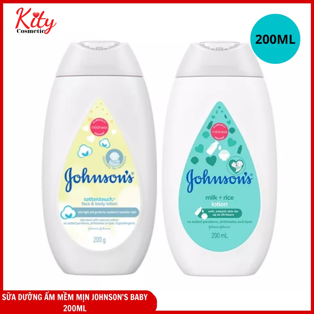 Sữa dưỡng thể Johnson's Face & body Lotion Milk Rice 200ml & Johnson' baby bath Cotton touch 200ml