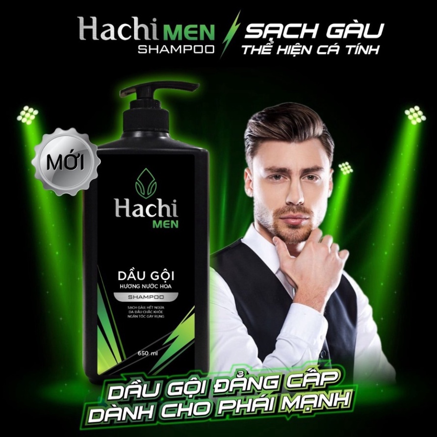 Dầu gội đầu nam Hachi Men hương nước hoa 650ml sạch gàu hết ngứa da đầu chắc khỏe ngăn gãy rụng