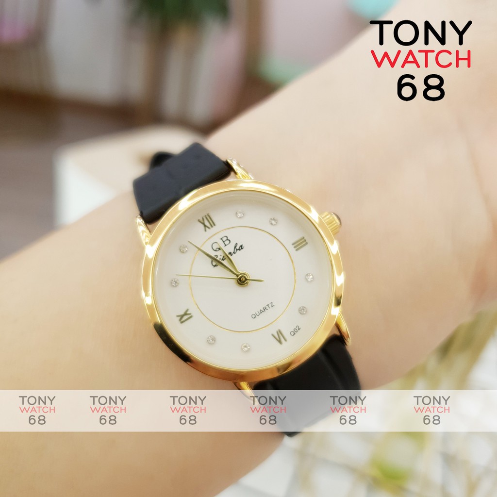 Cặp đồng hồ đôi nam nữ QB viền mạ vàng dây cao su siêu bền chính hãng Tony Watch 68