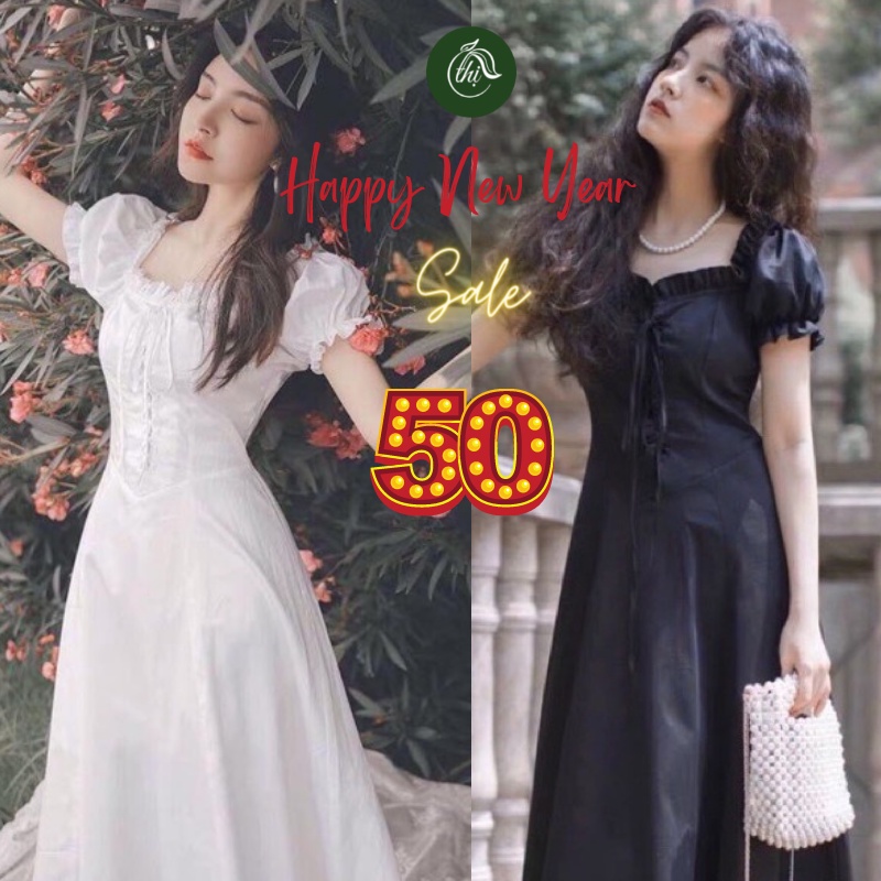 Váy cổ nhún bèo đan dây, phong cách vintage (kèm hình thật trải sàn) - Từ tiệm váy nàng Thị