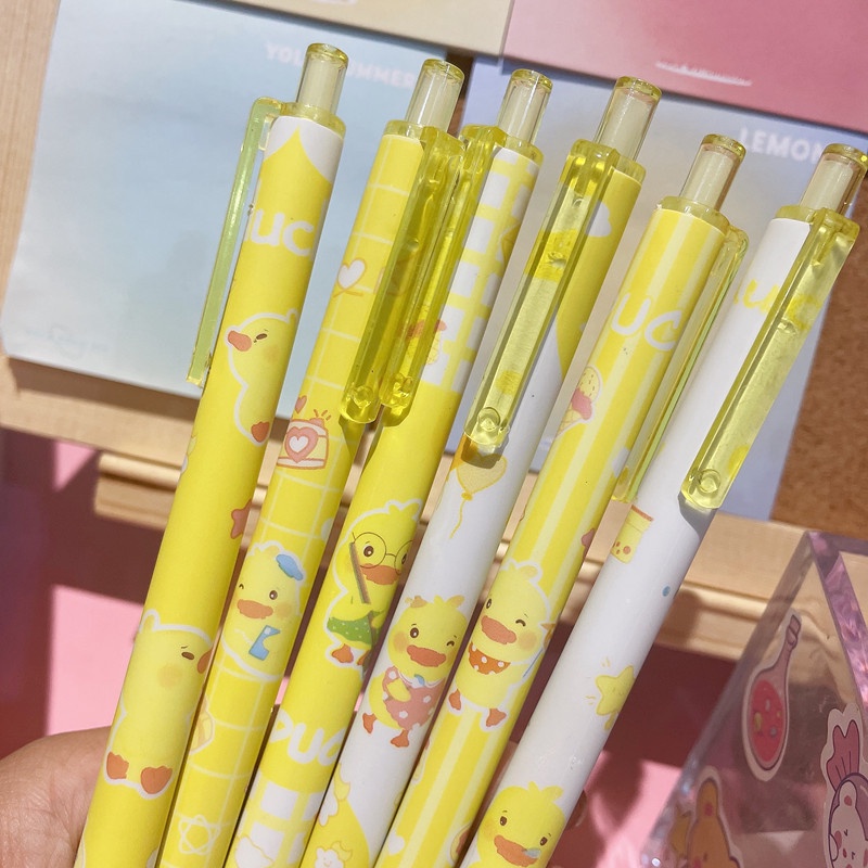 Bộ 6 Bút Mực Đen Ngòi 0.5 Inch Hình Vịt Vàng Đáng Yêu