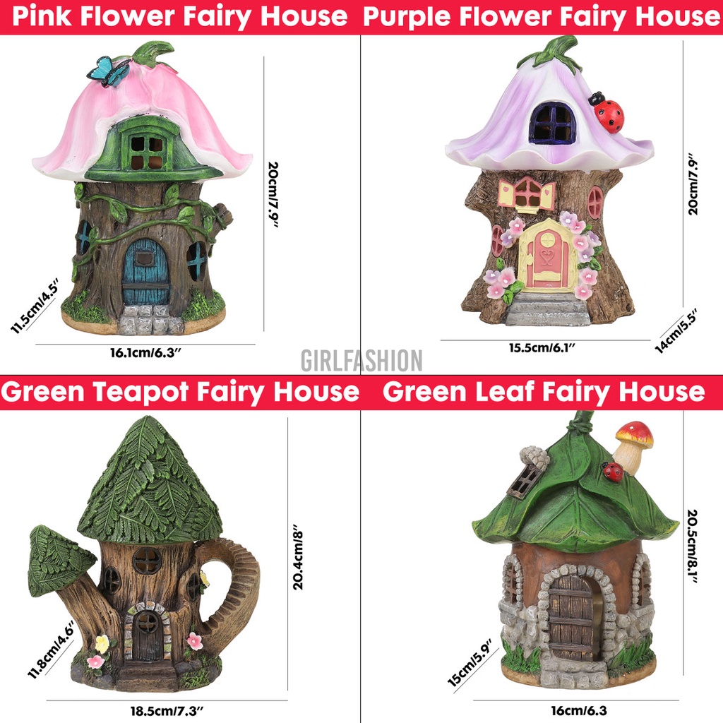 Farmhouse Style Solar Garden Decor Large Fairy House Pixie Outdoor Ornament Home Gift Xmas