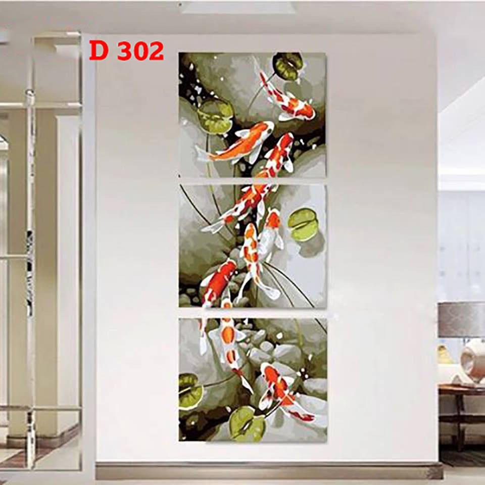 D302 - Bộ 3 tranh sơn dầu số hóa Cá chép Koi