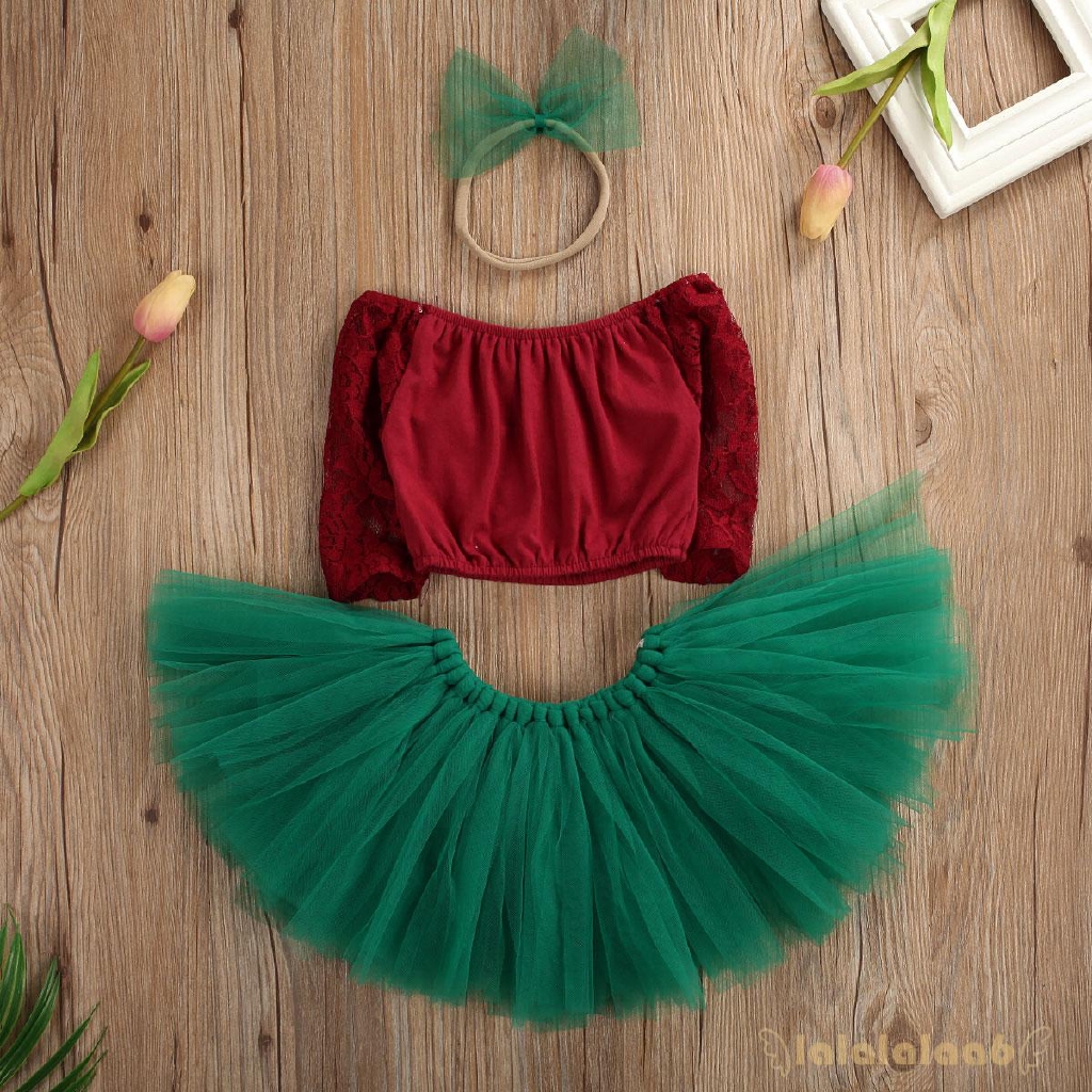 ◕ω◕Christmas Baby Girl Lace T-shirt +Tutu Party Swing Skirt