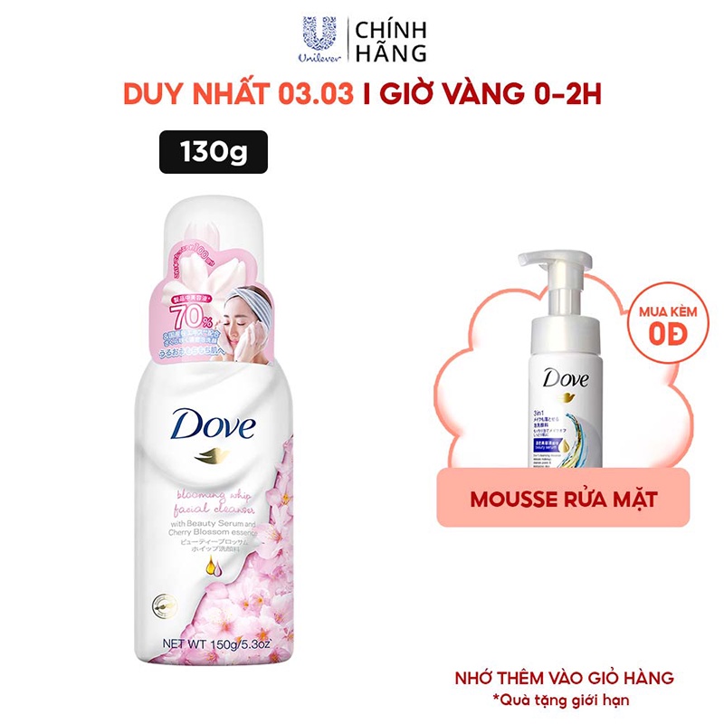 Whip rửa mặt DOVE với tinh chất serum & chiết xuất hoa anh đào 150g