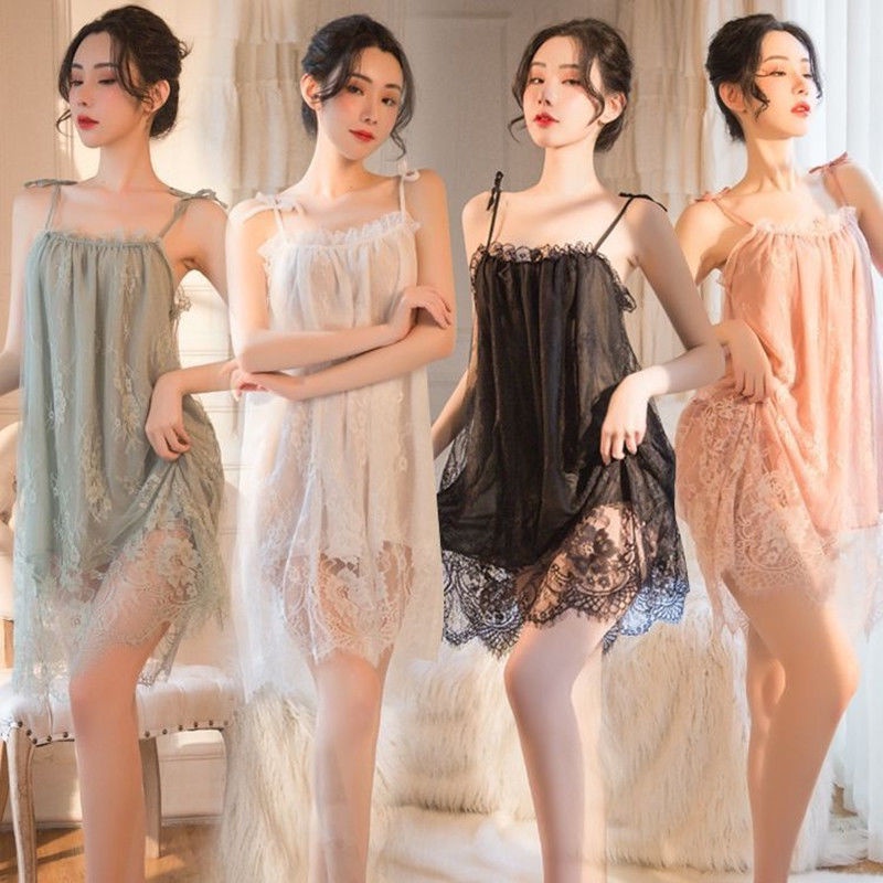 Sexy large-size suspender nightgown Charlis charming loose pajamas ice silk thin underwear sexy hot temptation
