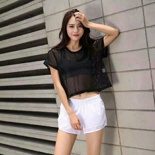 Áo Lưới Croptop Tập Gym, Yoga, Thể Thao