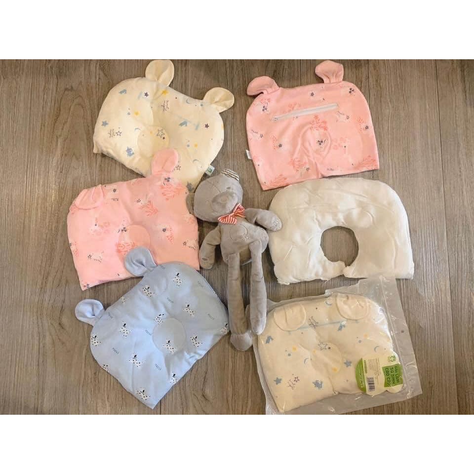 Gối lõm Mipbi chống bẹp đầu 100% Cotton 🍦HÀNG CAO CẤP🍦 Gối lõm sơ sinh thấm hút mồ hôi