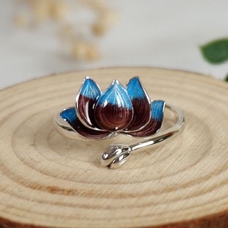 Nhẫn Bạc 925 Phật Giáo hình Hoa sen xanh - Bạc Thái chuẩn cao cấp phong cách Phật Giáo - Trong Nhà