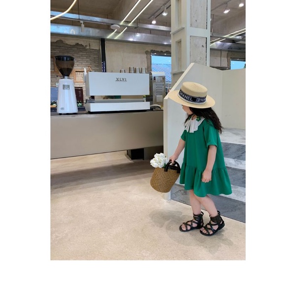 Váy Đầm Baby Doll Cổ Trắng Xinh Xắn Cho Bé Gái
