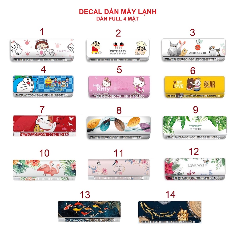 Decal dán máy lạnh, máy điều hòa MARUKO full 4 mặt - THUTHAODECOR