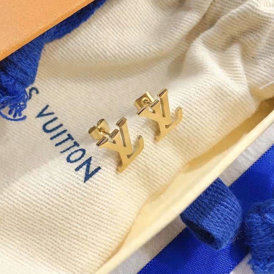 LOUIS VUITTON Khuyên Tai Tròn Bằng Thép Titan In Logo LV Thời Trang