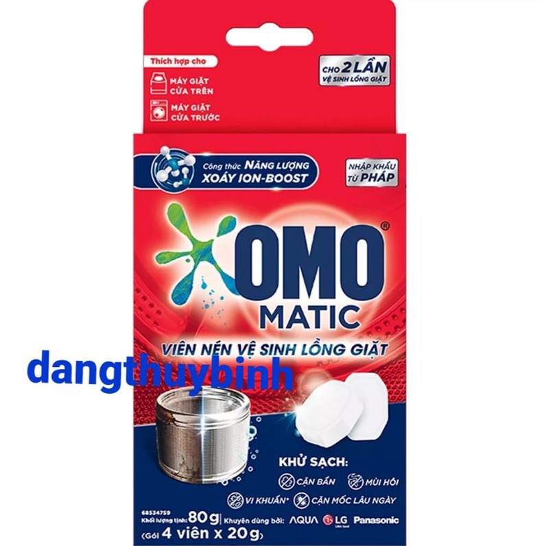 Hộp 4 viên nén vệ sinh lồng máy giặt OMO nhập khẩu từ Pháp