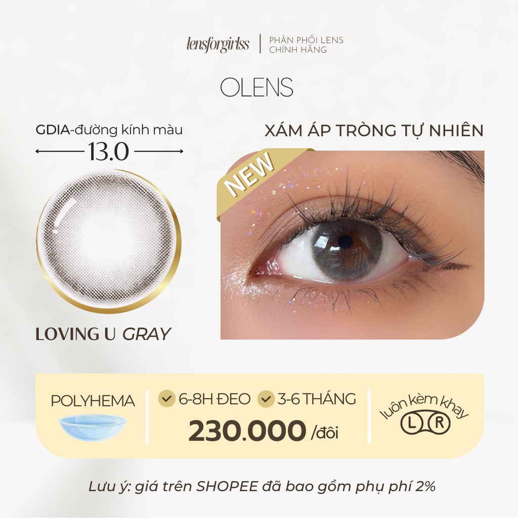Kính áp tròng xám thuần tự nhiên LOVING U GRAY chính hãng OLENS | Hsd 3-6 tháng | Lens cận