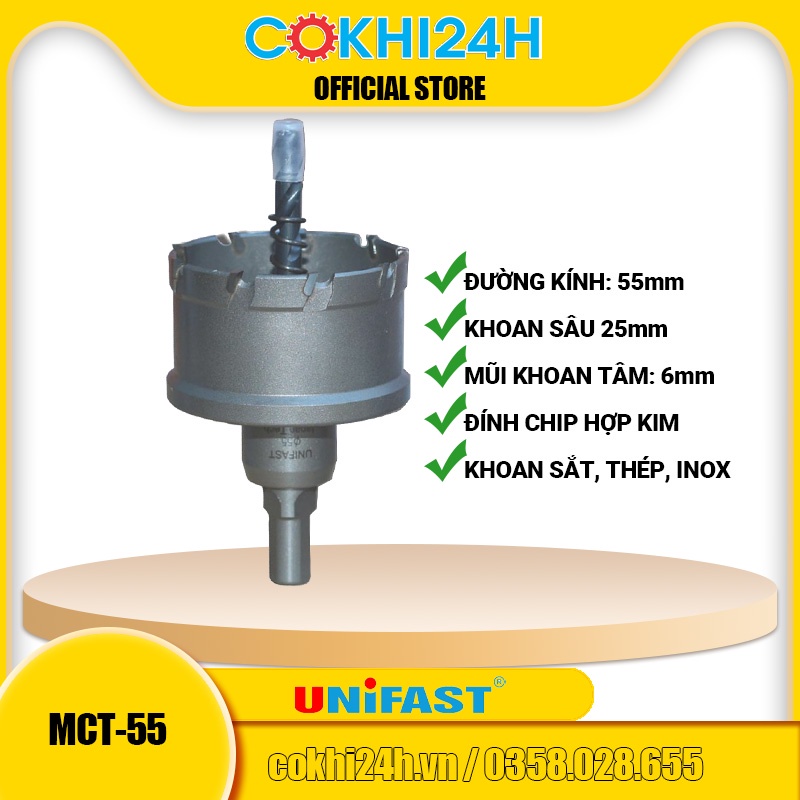 Mũi khoét 55mm Unifast MCT-55 hợp kim [ Phi 55 ]