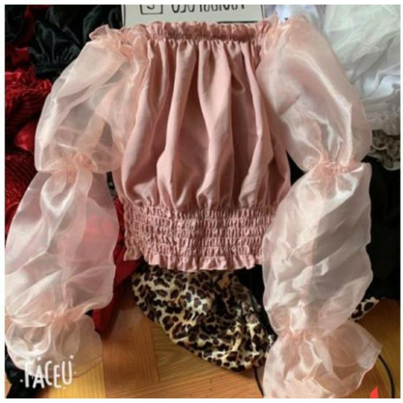 Áo Trễ Vai Voan Kiếng Nhún Croptop Hở Vai Tay Dài Phồng Bo Thun Nữ Xinh Như Hotgirl Chipu DRACR05 Mys Unicorn Fashion ❤️