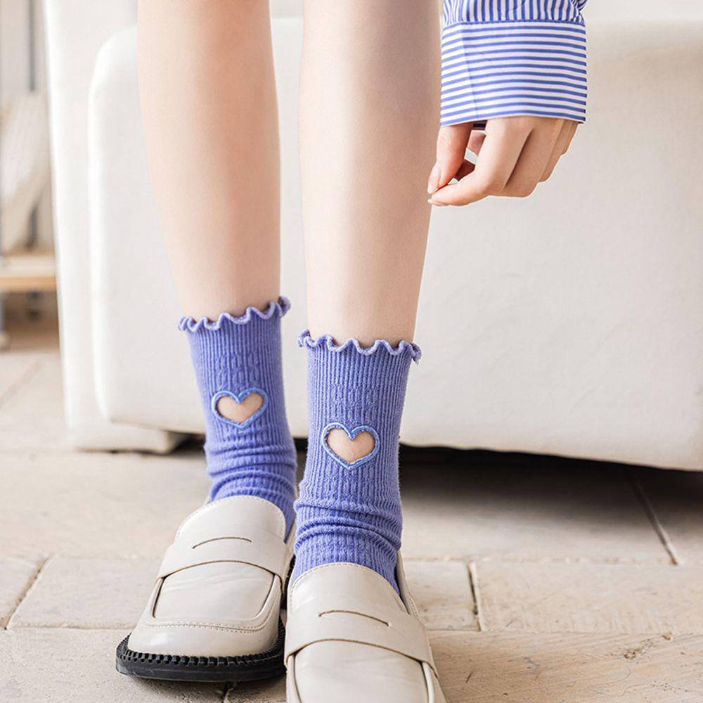 Vớ Cotton Cổ Cao Họa Tiết Trái Tim Dễ Thương Bắt Mắt