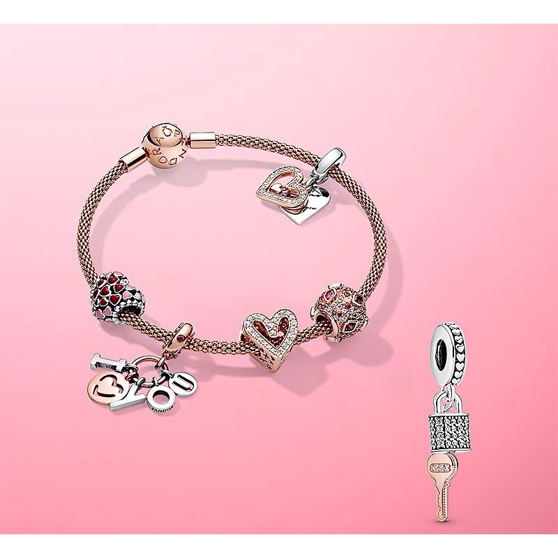 charm pan treo ổ chìa khoá tình yêu bạc s925