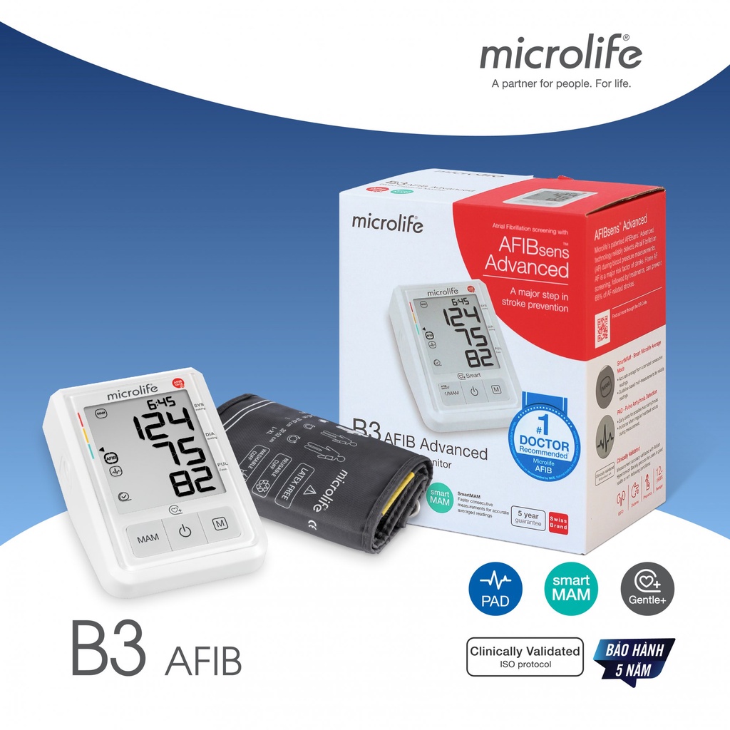 Máy đo huyết áp MICROLIFE B3 AFIB Advanced công nghệ AFIBsens cảnh báo rung nhĩ