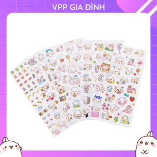 Set 6 Tấm Nhãn Dán Sticker Trang Trí Deco Chú Thỏ Tai Cụp Dễ Thương
