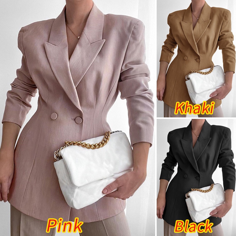Áo khoác blazer ZANZEA tay dài cổ lật phối nút ôm eo thời trang công sở dành cho nữ