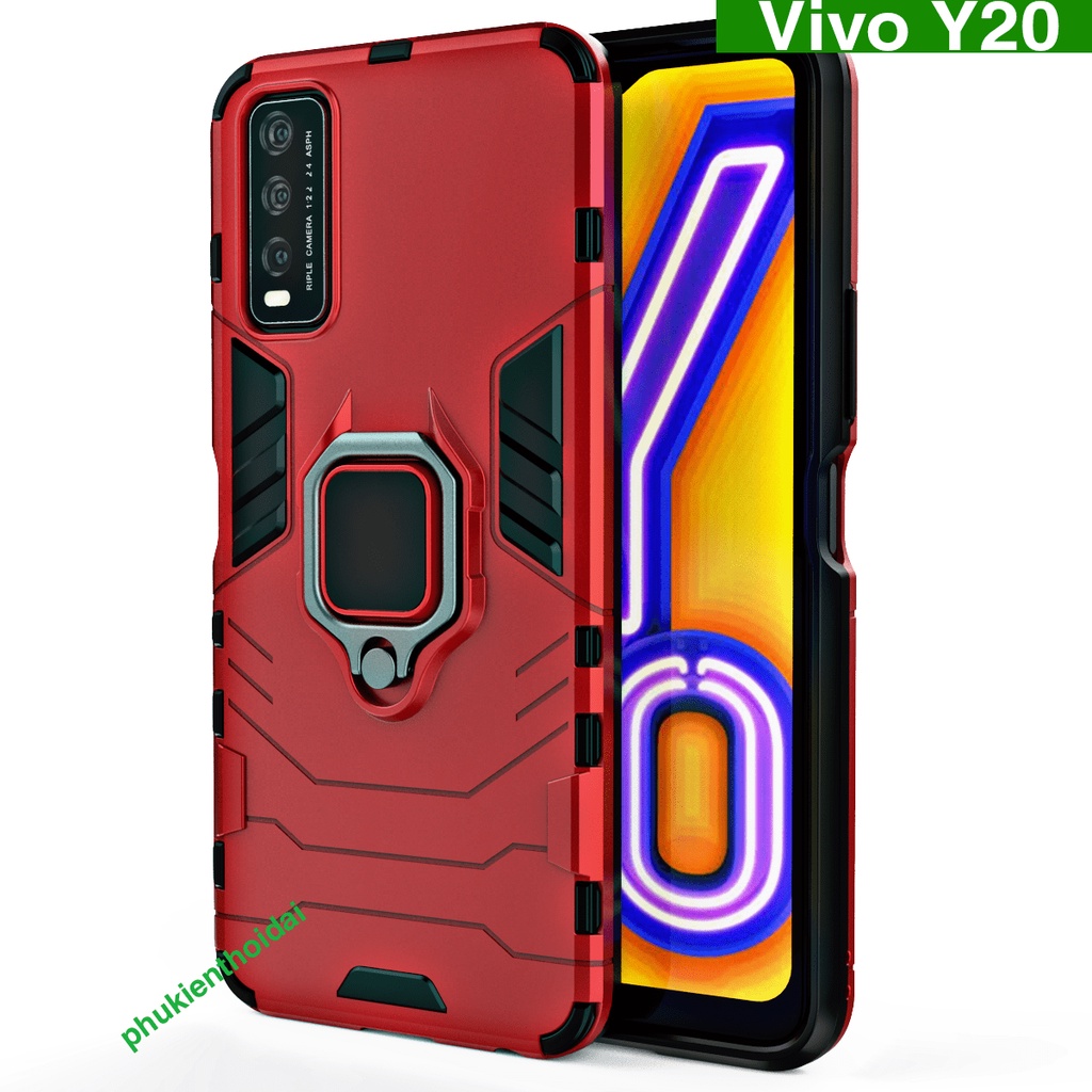 Ốp lưng Vivo Y20 Iron Man Iring chống sốc giá đỡ mặt lưng xem phim kiêm nhẫn hút trên ô tô