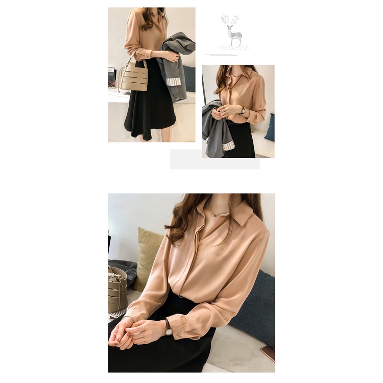 Áo sơ mi công sở nữ form rộng hàng Quảng Châu, Áo sơ mi trắng, đen, xanh, cam dài tay cực xinh