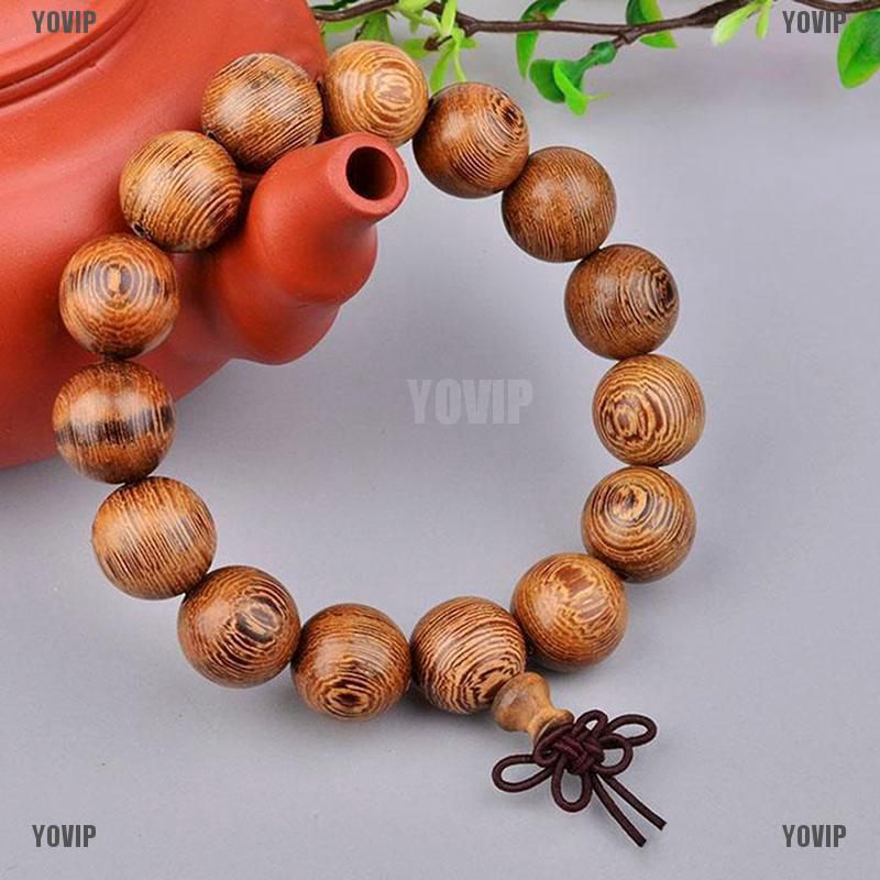 Vòng tràng hạt đeo tay đường kính 15mm làm bằng gỗ phong cách Phật Giáo