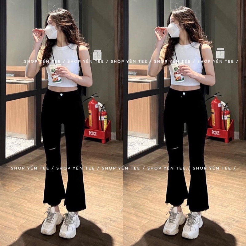 ( Ảnh Thật ) Set Quần ống loe Cắt ngang + Áo 3 lỗ