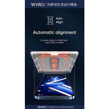 Kính cường lực Wiwu có khung tự dán cho iPhone 14 Pro Max, 14 Plus, 13, 12 full màn hình bảo vệ máy